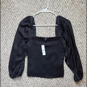 J. Crew Black Smocked Square Neck Top